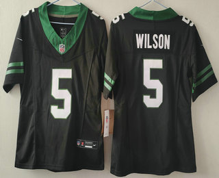 Women's New York Jets #5 Garrett Wilson Limited Black 2024 FUSE Vapor Jersey