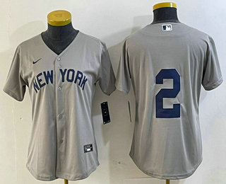 Women's New York Yankees #2 Derek Jeter Gray Field of Dreams Cool Base Jersey