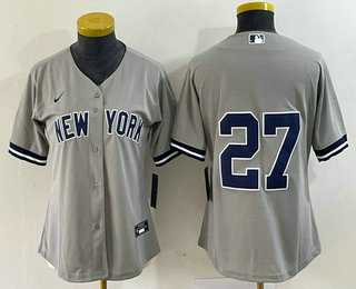Women's New York Yankees #27 Giancarlo Stanton Grey No Name Stitched Cool Base Jersey