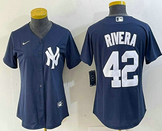 Women's New York Yankees #42 Mariano Rivera Name Navy Blue Cool Base Stitched Baseball Jersey