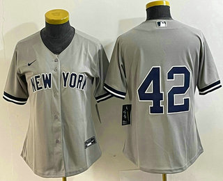 Women's New York Yankees #42 Mariano Rivera No Name Gray Stitched MLB Cool Base Jersey