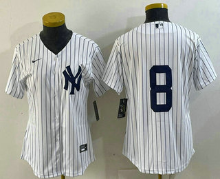 Women's New York Yankees #8 Yogi Berra White No Name Stitched Nike Cool Base Throwback Jersey