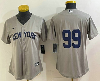 Women's New York Yankees #99 Aaron Judge 2021 Grey Field of Dreams Cool Base Stitched Jersey