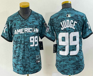 Women's New York Yankees #99 Aaron Judge Number Teal 2023 All star Cool Base Stitched Baseball Jersey