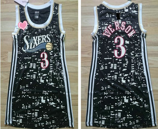 Women's Philadelphia 76ers #3 Allen Iverson Black With Camo Dress Jersey