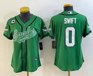 Women's Philadelphia Eagles #0 DAndre Swift Green C Patch Cool Base Stitched Baseball Jersey 01
