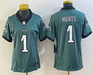 Women's Philadelphia Eagles #1 Jalen Hurts Green 2023 FUSE Vapor Stitched Jersey