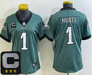 Women's Philadelphia Eagles #1 Jalen Hurts Limited Green 2023 C Patch Vapor Jersey