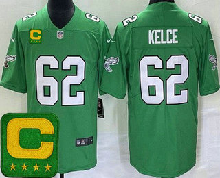 Women's Philadelphia Eagles #62 Jason Kelce Limited Kelly Green C Patch Vapor Jersey