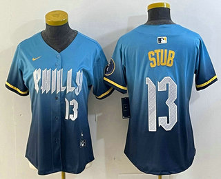 Women's Philadelphia Phillies #13 Stub Number Blue 2024 City Connect Limited Stitched Jersey