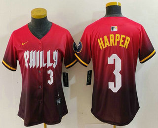 Women's Philadelphia Phillies #3 Bryce Harper Number Red 2024 City Connect Limited Jersey