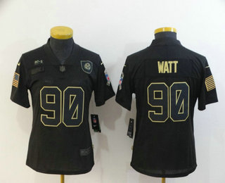 Women's Pittsburgh Steelers #90 T. J. Watt Black 2020 Salute To Service Stitched NFL Nike Limited Jersey