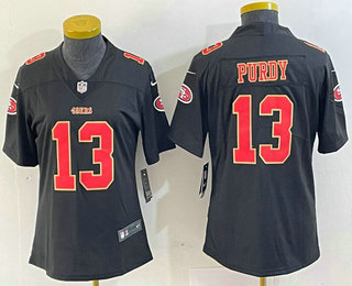 Women's San Francisco 49ers #13 Brock Purdy Black Red Fashion Vapor Limited Stitched Jersey