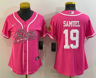 Women's San Francisco 49ers #19 Deebo Samuel Pink With Patch Cool Base Stitched Baseball Jersey