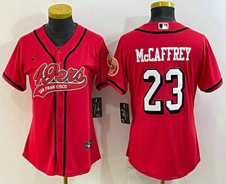 Women's San Francisco 49ers #23 Christian McCaffrey Red Color Rush With Patch Cool Base Stitched Baseball Jersey