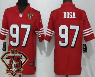 Women's San Francisco 49ers #97 Nick Bosa Red 75th Anniversary 2021 Color Rush Vapor Untouchable Limited Jersey
