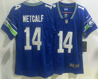 Women's Seattle Seahawks #14 DK Metcalf Blue Limited Stitched Throwback Jersey