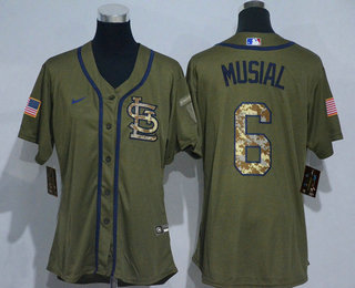 Women's St. Louis Cardinals #6 Stan Musial Green Salute To Service Stitched MLB Cool Base Nike Jersey