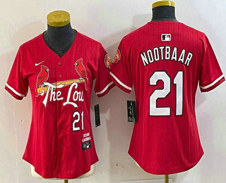 Women's St Louis Cardinals #21 Lars Nootbaar Red 2024 City Connect Limited Stitched Baseball Jersey