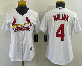 Women's St Louis Cardinals #4 Yadier Molina White Stitched MLB Cool Base Nike Jersey
