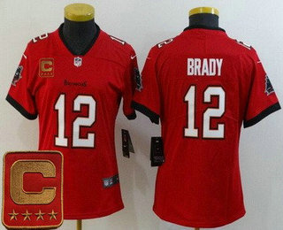 Women's Tampa Bay Buccaneers #12 Tom Brady Limited Red Captain Patch Vapor Untouchable Jersey