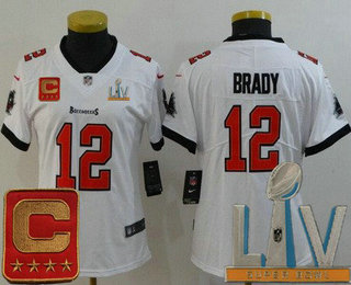 Women's Tampa Bay Buccaneers #12 Tom Brady Limited White Captain Patch 2021 Super Bowl LV Bound Vapor Untouchable Jersey