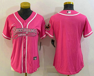 Women's Tampa Bay Buccaneers Blank Pink With Patch Cool Base Stitched Baseball Jersey