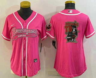 Women's Tampa Bay Buccaneers Pink Team Big Logo With Patch Cool Base Stitched Baseball Jersey