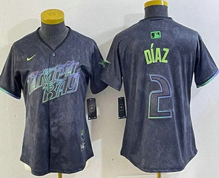Women's Tampa Bay Rays #2 Yandy Diaz Charcoal 2024 City Connect Limited Cool Base Jersey