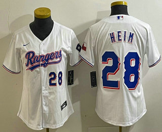 Women's Texas Rangers #28 Jonah Heim Number White 2023 World Series Champions Cool Base Jersey