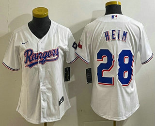 Women's Texas Rangers #28 Jonah Heim White 2023 World Series Champions Cool Base Jersey