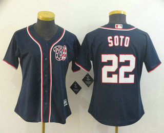 Women's Washington Nationals #22 Juan Soto Navy Blue Stitched MLB Cool Base Jersey