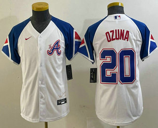 Youth Atlanta Braves #20 Marcell Ozuna Number White 2023 City Connect Cool Base Stitched Jersey