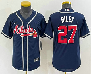 Youth Atlanta Braves #27 Austin Riley Navy Blue Stitched MLB Cool Base Nike Jersey