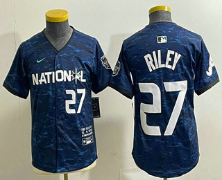 Youth Atlanta Braves #27 Austin Riley Number Royal 2023 All Star Cool Base Stitched Baseball Jersey