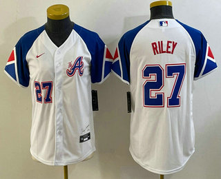 Youth Atlanta Braves #27 Austin Riley Number White 2023 City Connect Cool Base Stitched Jersey 01