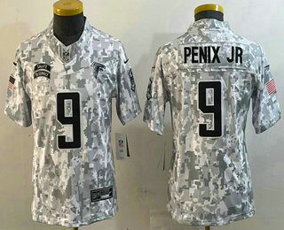 Youth Atlanta Falcons #9 Michael Penix Jr Arctic Camo 2024 FUSE Salute to Service Limited Stitched Jersey