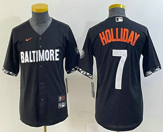 Youth Baltimore Orioles #7 Jackson Holliday Black 2023 City Connect Cool Base Stitched Jersey