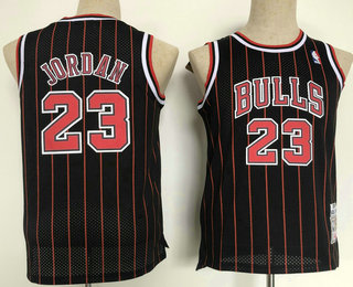 Youth Chicago Bulls #23 Michael Jordan 1997-98 Black Pinstripe Hardwood Classics Soul Swingman Throwback Jersey