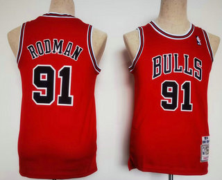 Youth Chicago Bulls #91 Dennis Rodman 1997-98 Red Hardwood Classics Soul Swingman Throwback Jersey