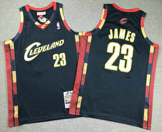 Youth Cleveland Cavaliers #23 LeBron James 2008-09 Navy Blue Hardwood Swingman Throwback Jersey