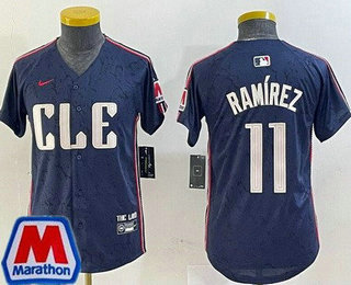 Youth Cleveland Guardians #11 Jose Ramirez Navy 2024 City Connect Marathon Patch Limited Jersey