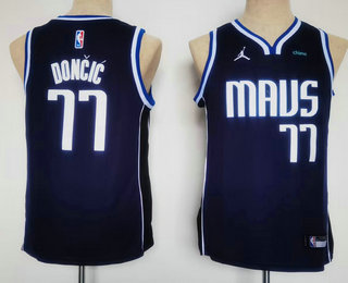 Youth Dallas Mavericks #77 Luka Doncic Navy 2022 Statement Icon Sponsor Swingman Jersey