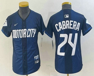Youth Detroit Tigers #24 Miguel Cabrera Navy 2024 City Connect Cool Base Limited Stitched Jersey