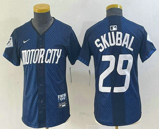 Youth Detroit Tigers #29 Tarik Skubal Navy 2024 City Connect Cool Base Limited Stitched Jersey