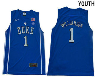 Youth Duke Blue Devils #1 Zion Williamson V Neck Blue 2017 College Basketball Nike Swingman Jersey