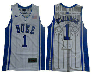 Youth Duke Blue Devils #1 Zion Williamson V Neck White College Basketball Elite Jersey