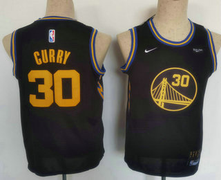 Youth Golden State Warriors #30 Stephen Curry Black 2022 Nike City Edition Stitched Swingman Jersey With Sponsor