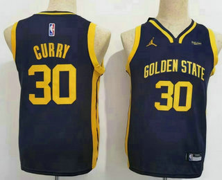 Youth Golden State Warriors #30 Stephen Curry Navy Statement Icon Sponsor Swingman Jersey
