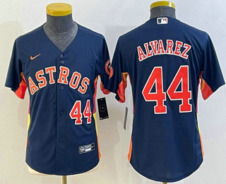 Youth Houston Astros #44 Yordan Alvarez Number Navy Blue With Patch Stitched MLB Cool Base Nike Jersey